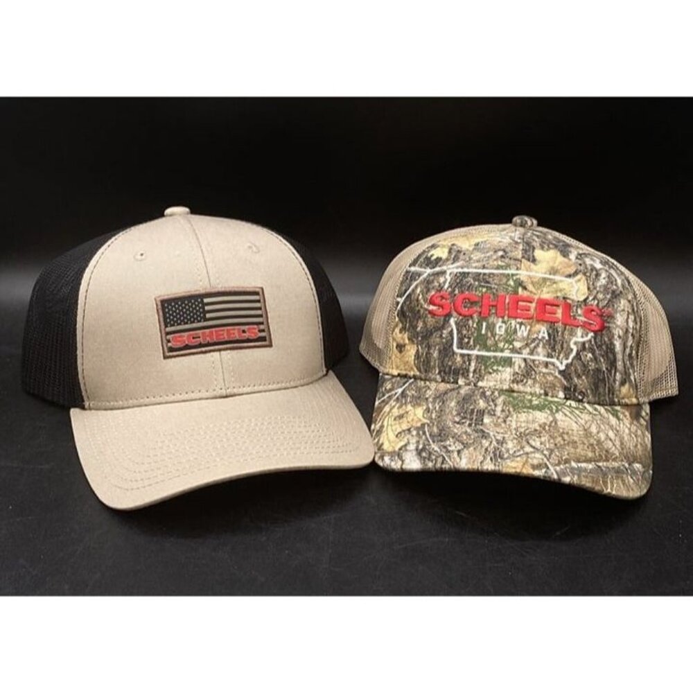 Scheels Snapback Trucker Hat Tan Camo Adjustable Patriotic Mesh Back LOT 2